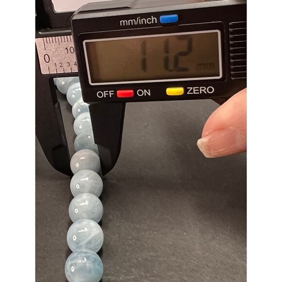 11mm Aquamarine beaded necklace with sterling silver clasp - Picture 11 of 11